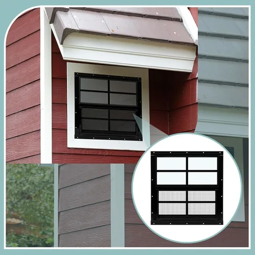 Miniatura 5 de Tandefio Paquete de 2 Ventanas de Cobertizo Empotradas de 16 x 16 pulgadas de color negro con vidrio templado y malla para el hogar, ventanas