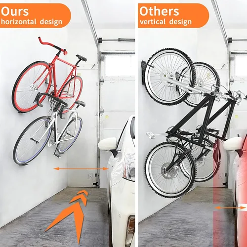 Miniatura 3 de WALMANN Paquete de 2 soportes para pedales de bicicleta, soporte de pared horizontal resistente para pared de garaje, soporte de exhibición