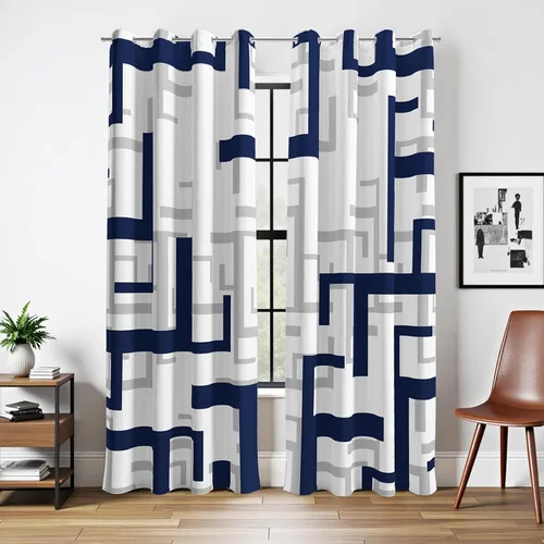 Miniatura 3 de weesire Cortinas opacas modernas para dormitorio, sala de estar, 2 paneles, 100% opacas, cortinas con patrón circular blanco y negro, cortinas