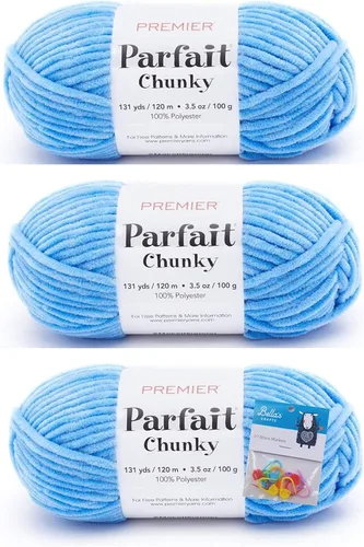 Miniatura 28 de Premier Yarns Parfait - Hilo de felpilla grueso, 3.5 onzas, peso súper voluminoso, paquete de 3 unidades con soportes para punto de Bella (chocolate)