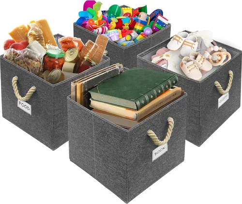 Miniatura 4 de SIMPLE HOUSEWARE Cubo de almacenamiento de 13 pulgadas con asas trenzadas, paquete de 3, color beige
