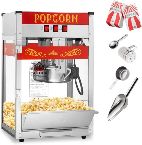 Miniatura 2 de Olde Midway Máquina comercial para hacer palomitas de maíz con hervidor de agua de 8 onzas, color rojo