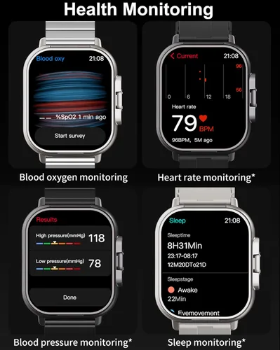Miniatura 5 de Reloj inteligente con auriculares, para hacer/responder llamadas Bluetooth, monitor de actividad física, monitor de presión arterial y frecuencia