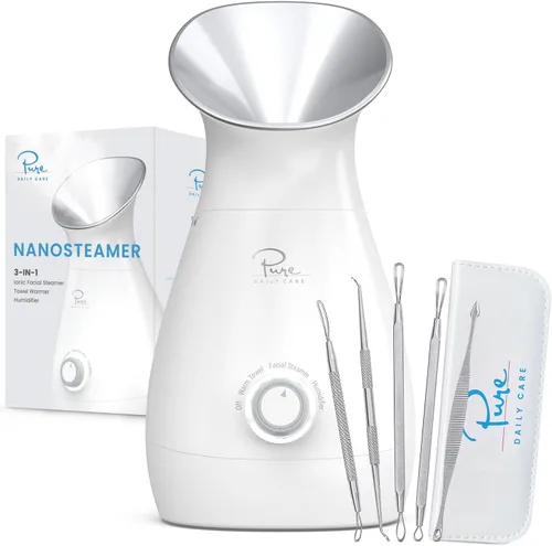 Miniatura 9 de Pure Daily Care NanoSteamer Grande 3 en 1 Vaporizador Facial Nano Iónico con Control Preciso de Temperatura - Humidificador - Desobstruye los Poros