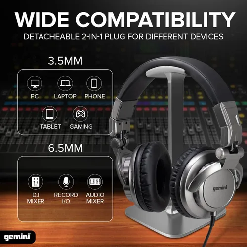 Miniatura 2 de Gemini Auriculares profesionales con cable para DJ, auriculares de estudio sobre la oreja para producción de música, podcasting, grabación y mezcla
