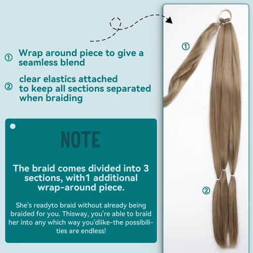 Miniatura 2 de EMMOR Extensión de cola de caballo larga trenzada con cabello lacio envolvente, extensiones de cabello sintético suave y saludable para mujeres