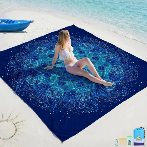 Miniatura 17 de BYDOLL Manta de playa impermeable a prueba de arena, grande sin arena, 78 x 81 pulgadas, 10 x 9 pies, manta ligera de gran tamaño sin arena, manta