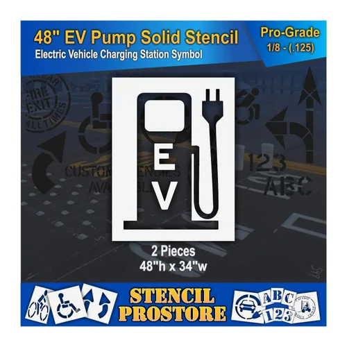 Plantillas de pavimento - 48 pulgadas - Bomba eléctrica con enchufe y letras EV - 48 x 34 pulgadas x 1/8 pulgadas (128 mil) - Grado profesional