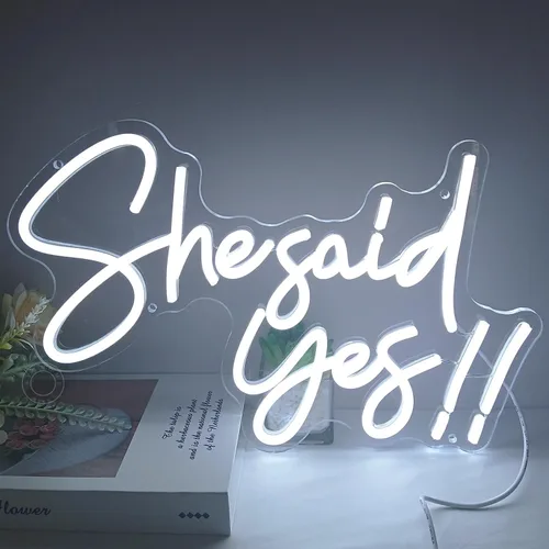 Miniatura 8 de SYLHOME Cartel de neón con luz LED de «She Said Yes !! Propose Engagement Marry Me», letrero de decoración de pared, despedida de soltera, despedida