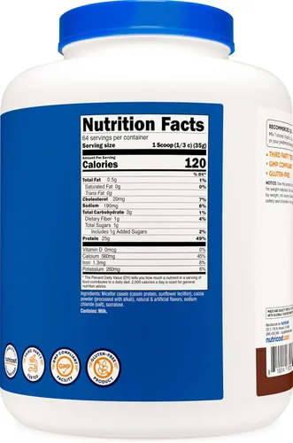 Miniatura 5 de Nutricost Proteína de Caseína en Polvo 5 Libras Chocolate - Caseína Micelar, Sin Gluten, Sin OMG