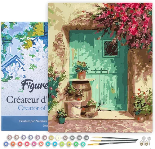 Miniatura 11 de Figured'Art - Juego de pintura por números, lienzo enrollado sin marco, para manualidades, para adultos, 16 x 20 pulgadas, jarrón de peonías
