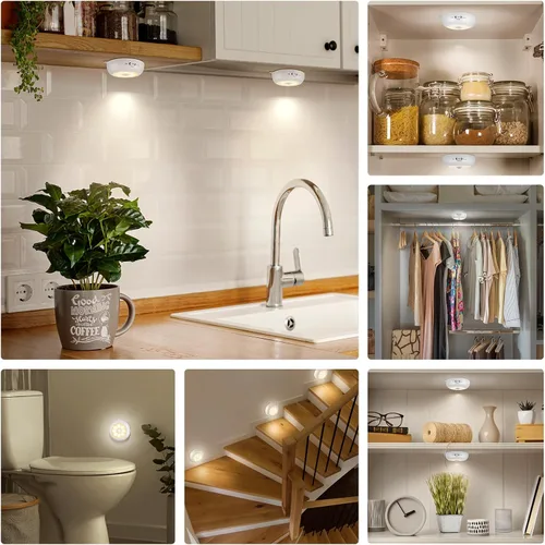 Miniatura 7 de Reoshine - Luz de sensor de movimiento para interiores, funciona con pilas AA, iluminación debajo del gabinete, luces LED adhesivas magnéticas