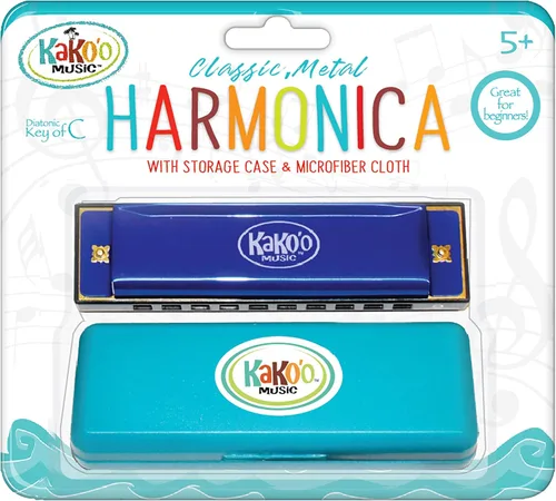 KaKo'o Music - Juego de armónica de acero inoxidable, color azul vibrante, tamaño estándar, instrumento de viento para principiantes para niños o