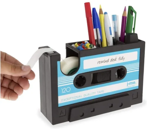 Miniatura 5 de Soporte de lápiz de cinta creativa, Dispensador de cinta de casete retro, Contenedor ordenado de escritorio de papelería, Organizador de suministros