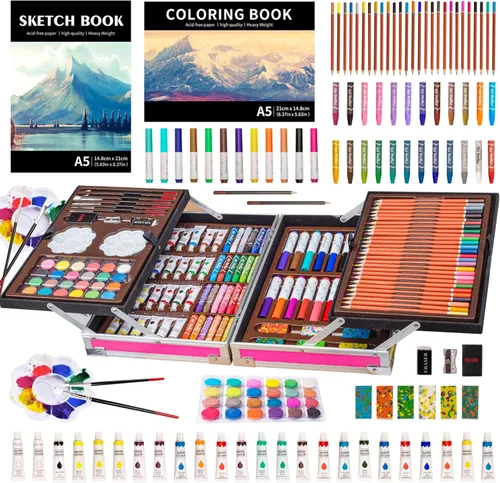 Miniatura 9 de KINSPORY - Juego de utensilios de arte, 139 piezas de pintura y dibujo, kit de suministros de arte con 2 blocs de bocetos, juego de arte de lujo