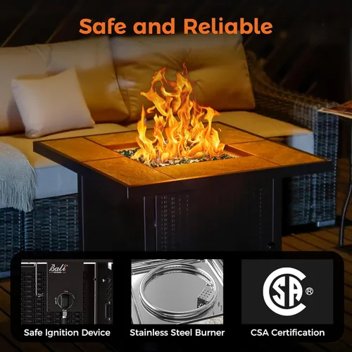 Miniatura 6 de BALI OUTDOORS - Mesa para fogata de gas propano 32 pulgadas, 50,000 BTU, fogatas cuadradas de gas para exterior, color marrón