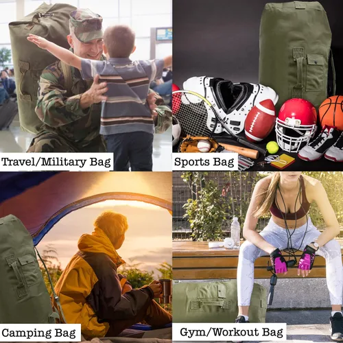 Miniatura 2 de BaHoki Essentials Bolsa de lona de lona resistente con carga superior para el mar, bolsas de viaje de carga verde militar, forro polar verde