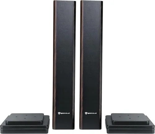 Miniatura 5 de Rockville Par de soportes para altavoces de estantería RHT28D de 28 pulgadas, grano de madera oscura, capacidad de 60 libras, diseño rellenable