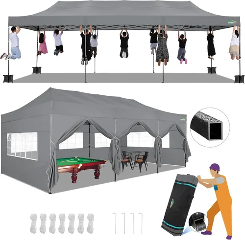 Miniatura 24 de COBIZI Toldo de 10 x 20 pies con paredes laterales, carpa de fiesta resistente para fiestas, bodas, tienda de campaña portátil plegable fácil