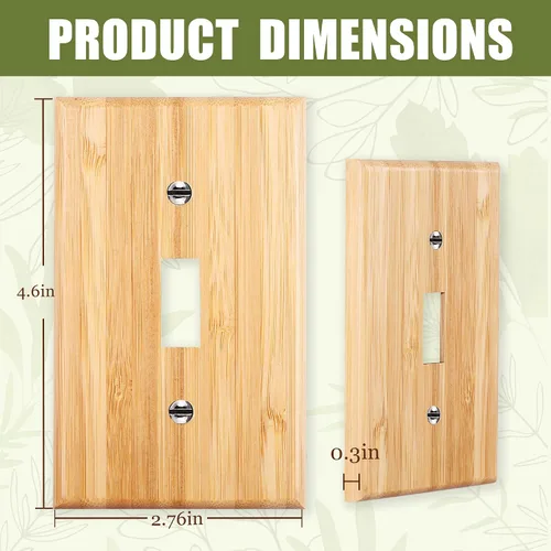 Miniatura 3 de 4 placas de interruptor de luz de palanca simple de madera maciza de 4.5 x 2.76 pulgadas, cubierta de interruptor de luz de bambú de calidad