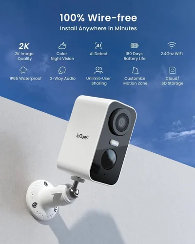 Miniatura 2 de ieGeek Cámaras de seguridad inalámbricas para exteriores, 4 piezas, 2K 3MP batería WiFi cámara de seguridad con foco y alarma de sirena, visión