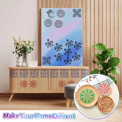 Miniatura 5 de 20 piezas de plantillas de mandala de 4x4'' para pintar en madera, piso, pared, azulejos, tela, plantillas de muebles reutilizables, plantilla