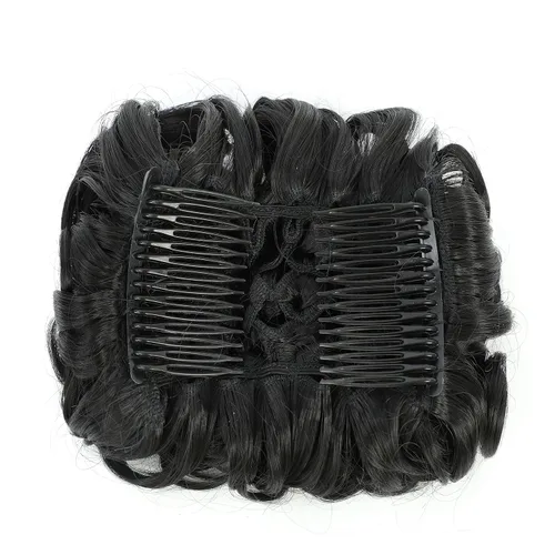 Miniatura 3 de SWACC Extensiones de Cabello Corto y Rizado Desordenado con Moño, Postizos de Cabello, Peines de Pelo de Estiramiento Fácil, Clips de Cola de Off