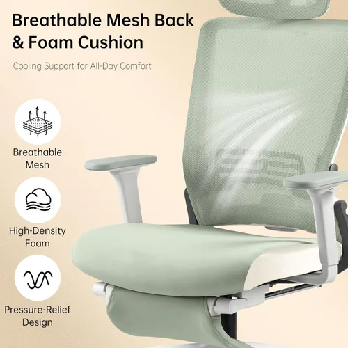 Miniatura 7 de Silla de oficina plegable con reposapiés, silla de oficina ergonómica con soporte lumbar ajustable, reposacabezas, reposabrazos, silla de escritorio