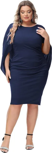 Miniatura 7 de Hanna Nikole Vestidos de gasa para mujer, talla grande, con volantes, estilo midi, bodycon