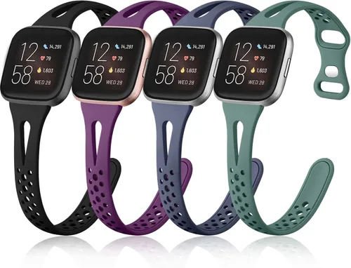 Odbeai Paquete de 4 correas deportivas delgadas compatibles con Fitbit Versa 2 / Versa/Versa Lite/Versa SE, Versa 2 correas para mujeres y hombres,