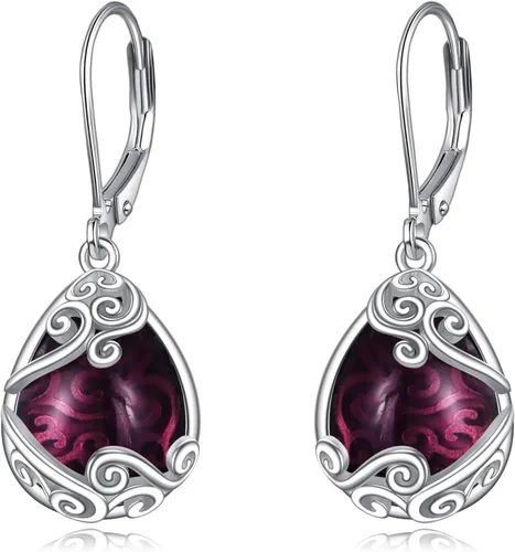 Miniatura 66 de Aretes colgantes con forma de lágrima de filigrana de piedra lunar de plata de ley 925 con cierre de palanca para mujer, regalos de joyería