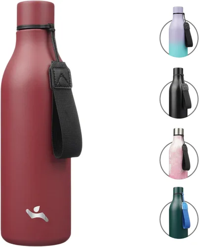 Miniatura 33 de Konokyo Botella de agua aislada con correa, botella de agua de acero inoxidable de 18 onzas de doble pared con aislamiento al vacío, frasco de Verde