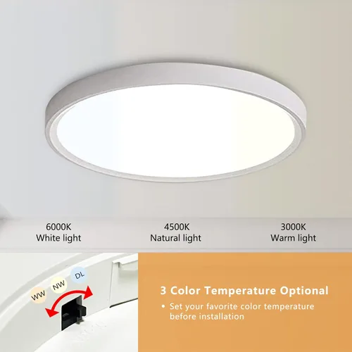 Miniatura 2 de 4PK - Lámpara de techo LED empotrada de 12 pulgadas, 24 W, 2520 LM, 3000 K/4000 K/6000 K CCT seleccionable, luz de techo LED súper delgada, cerca