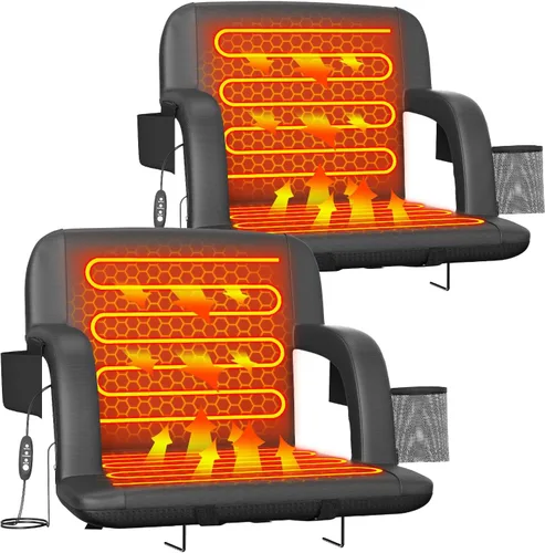 Miniatura 7 de Suteck Dual-Side Heated Stadium Seats with Back Support, Wide Portable Stadium Chair, Foldable Bleacher Chair W/USB 3-Level Heating, 5 Storage