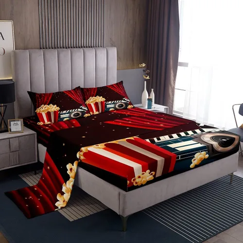 Miniatura 21 de Erosebridal Ropa de cama de 3 piezas de rosa roja, tamaño individual, sábana bajera y sábana encimera para mujeres y niñas, estampado de momentos