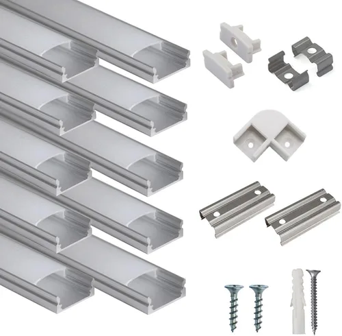 hunhun Paquete de 10 canales de aluminio LED en forma de U de 3.3 pies/1 metro con cubierta lechosa, tapas de extremo y clips de montaje, perfil de