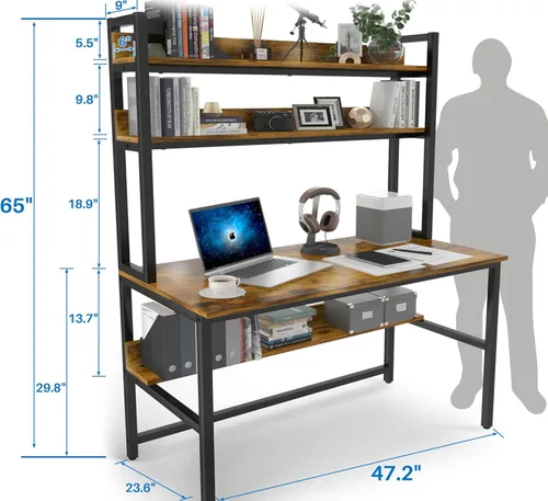 Miniatura 3 de Escritorio de computadora Aquzee con aparador, escritorio de 47" de ancho x 23.6" de profundidad con estantes, escritorio alto de oficina en casa