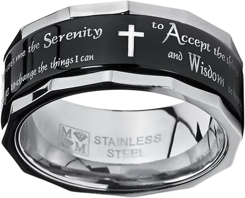 Miniatura 3 de Anillo giratorio de acero inoxidable negro para hombre y mujer, cruz religiosa, serenidad, oración, 0.354 in