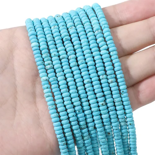 Miniatura 2 de BEADIA - Cuentas de disco de turquesa azul natural 4x2mm 160 piezas Cuentas rondelle sueltas semipreciosas para hacer joyas Diseño Azul turquesa
