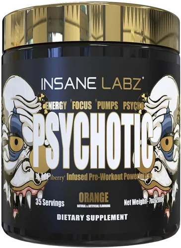 Miniatura 16 de Insane Labz Psychotic Gold - Polvo estimulante para pre entrenamiento, energía extrema, concentración, levantamiento de pesas y resistencia con beta