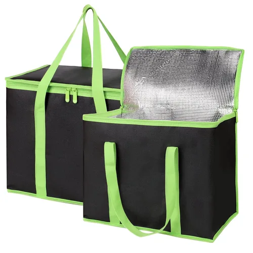 Miniatura 9 de Bolsa térmica, suave y aislada, bolsa de alimentos plegable para entrega de alimentos, portátil, color negro, paquete de 4, tamaño L