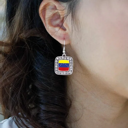 Miniatura 3 de Inspired Silver - Pendientes cuadrados de plata con colgante de gancho francés con circonita cúbica