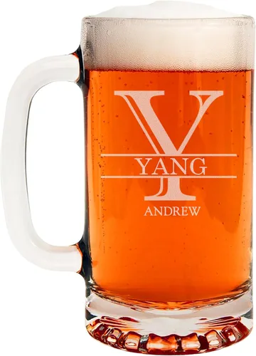 Miniatura 14 de Taza de cerveza de vidrio con monograma grabado de 16 onzas (letra B), regalos de cerveza personalizados de la A-Z para hombres, Día del Padre
