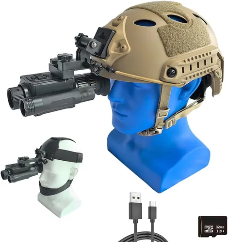 Gafas de visión nocturna montadas en cabeza y casco con correa para la cabeza, aumento 5X, IR de 940 nm, visor de visión nocturna de 1,312.3 ft,