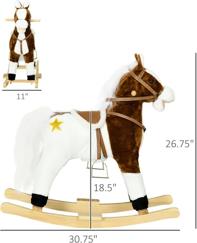 Miniatura 7 de Qaba Caballo Mecedor con Sonido, Caballo para Montar con Silla, Mecedora para Niños, Regalo para Niños de 3-8 Años, Marrón
