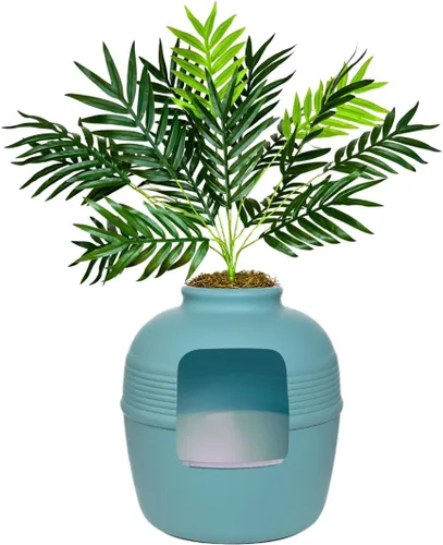 Miniatura 45 de Good Pet Stuff Caja de arena oculta para gatos con planta artificial, maceta redonda decorativa, filtro de carbón con ventilación para control