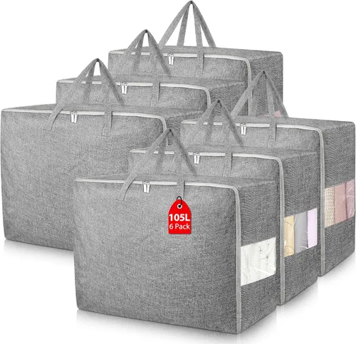 Miniatura 8 de Bolsas de almacenamiento extra grandes de 105 litros, plegables para manta de edredón, organizadores de armario y contenedores de almacenamiento