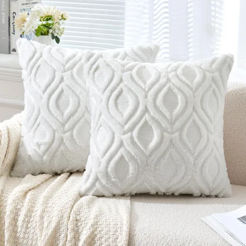 Miniatura 19 de MIULEE - Juego de 2 fundas de almohada de lana sintética suave y afelpada, fundas decorativas de estilo bohemio para sofá, sala de estar, cama, 18 x