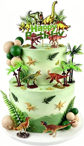 Miniatura 7 de 28 piezas de decoración de pastel de dinosaurio 3D artificiales de bolas verdes y marrones, decoración de pastel de coco artificial para baby