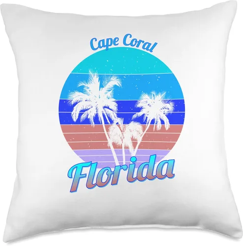 Miniatura 4 de Cape Coral Florida Retro Tropical Palm Trees Vacation Throw Pillow